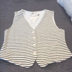 Black and White Striped Women's vest top